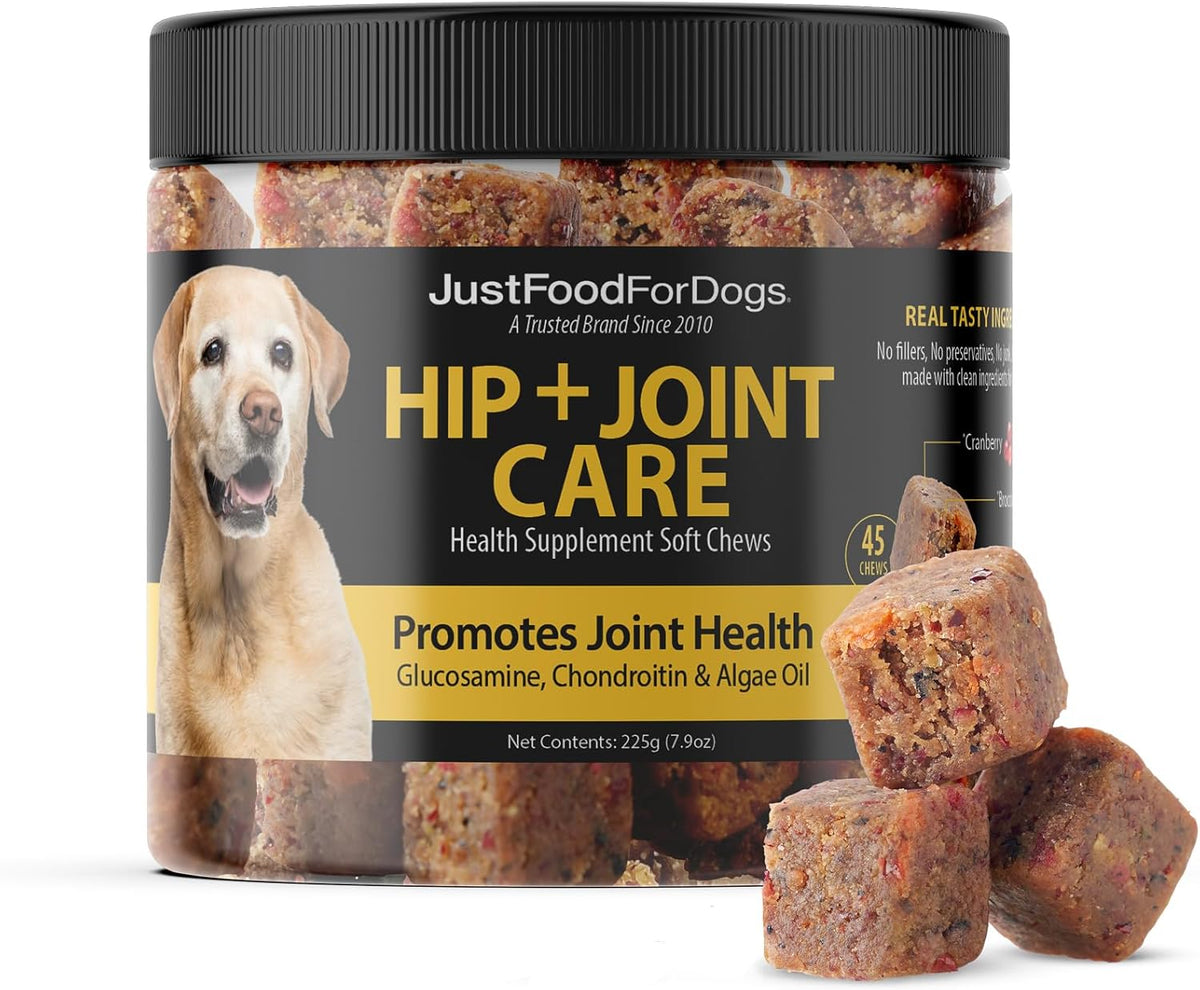 JustFoodForDogs Hip + Joint Soft Chews Mobility Supplement for Dogs with Glucosamine and