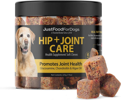 JustFoodForDogs Hip + Joint Soft Chews Mobility Supplement for Dogs with Glucosamine and