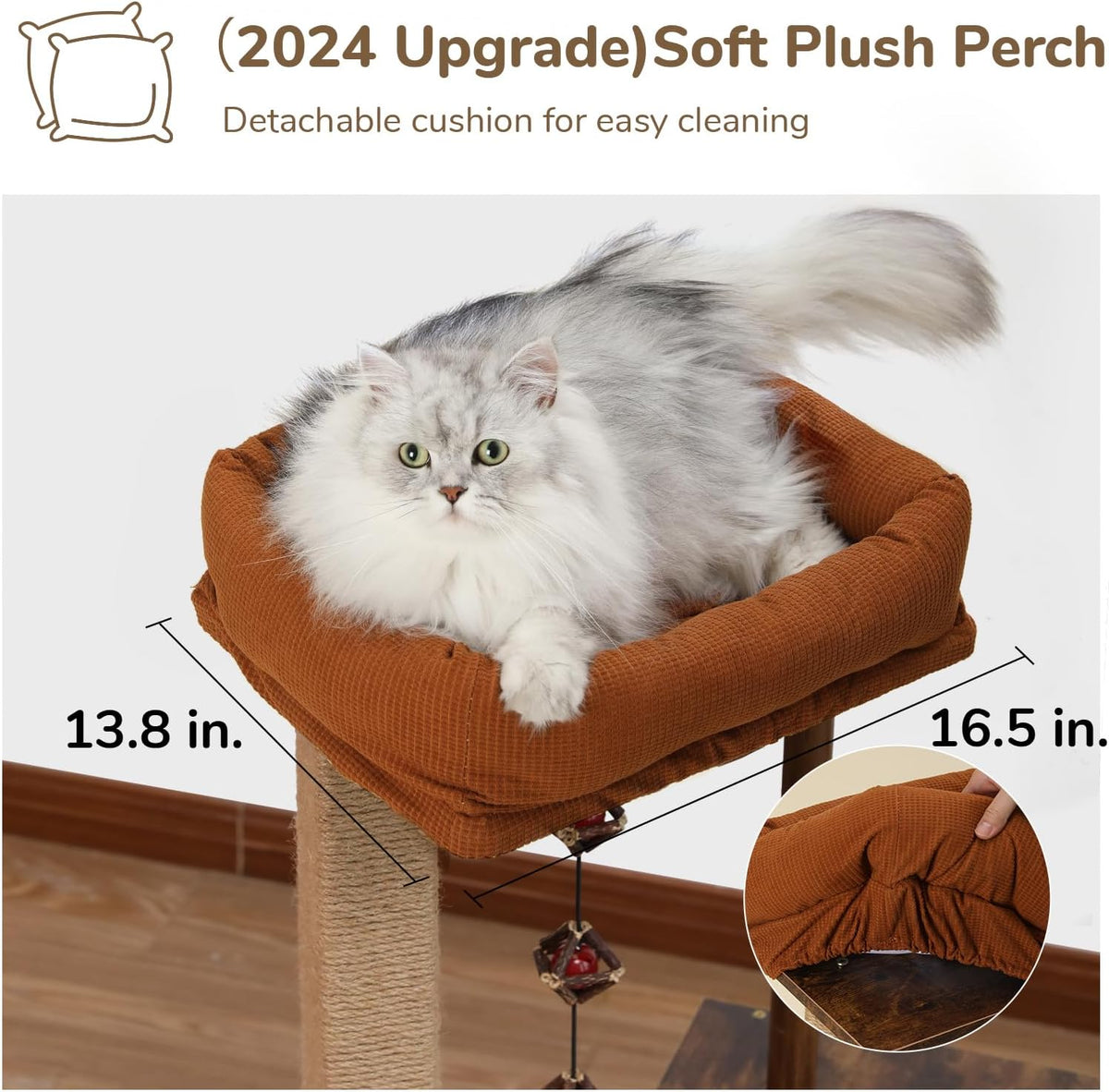 FUKUMARU Cat Scratching Post, Modern Style Cat Tree with Unique Square Post, Wooden Cat Tower with