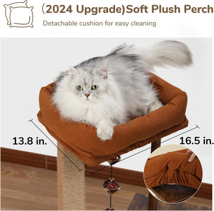 FUKUMARU Cat Scratching Post, Modern Style Cat Tree with Unique Square Post, Wooden Cat Tower with