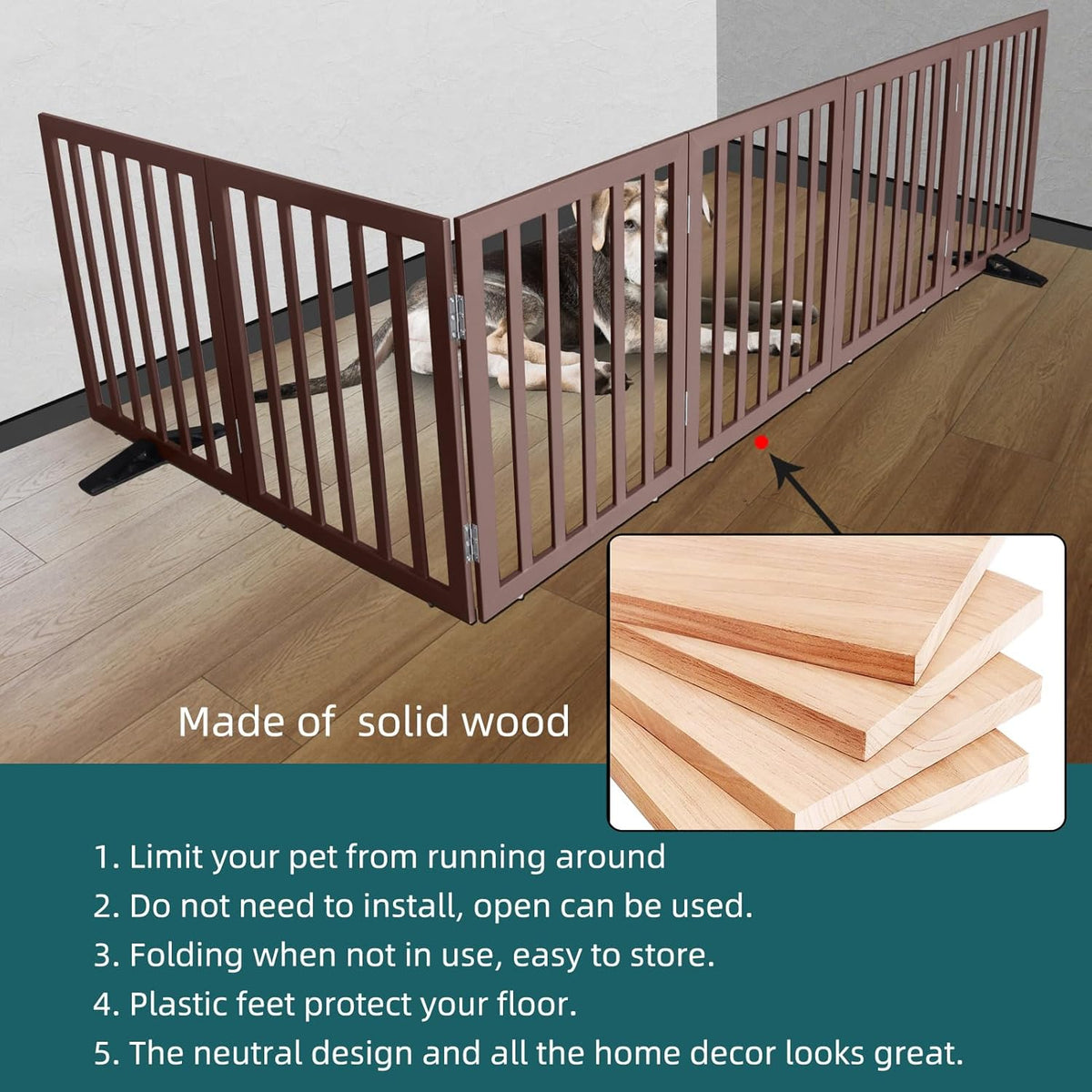 ZJSF Freestanding Indoor Dog Gate for House Foldable Wood Puppy Gate for Doorways Pet Gate for