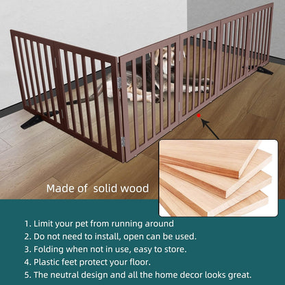 ZJSF Freestanding Indoor Dog Gate for House Foldable Wood Puppy Gate for Doorways Pet Gate for