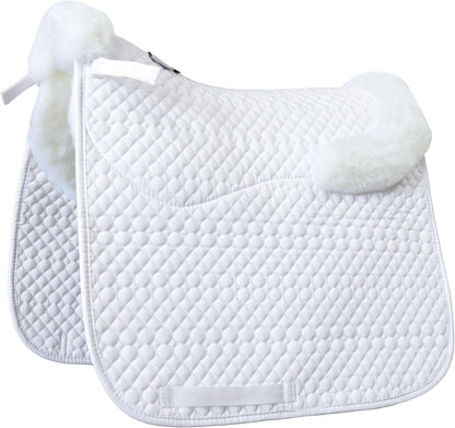 Woolous Dressage Saddle Pad, English Saddle Pad with Sheepskin Trim, Lambskin Wool Fleece Lining