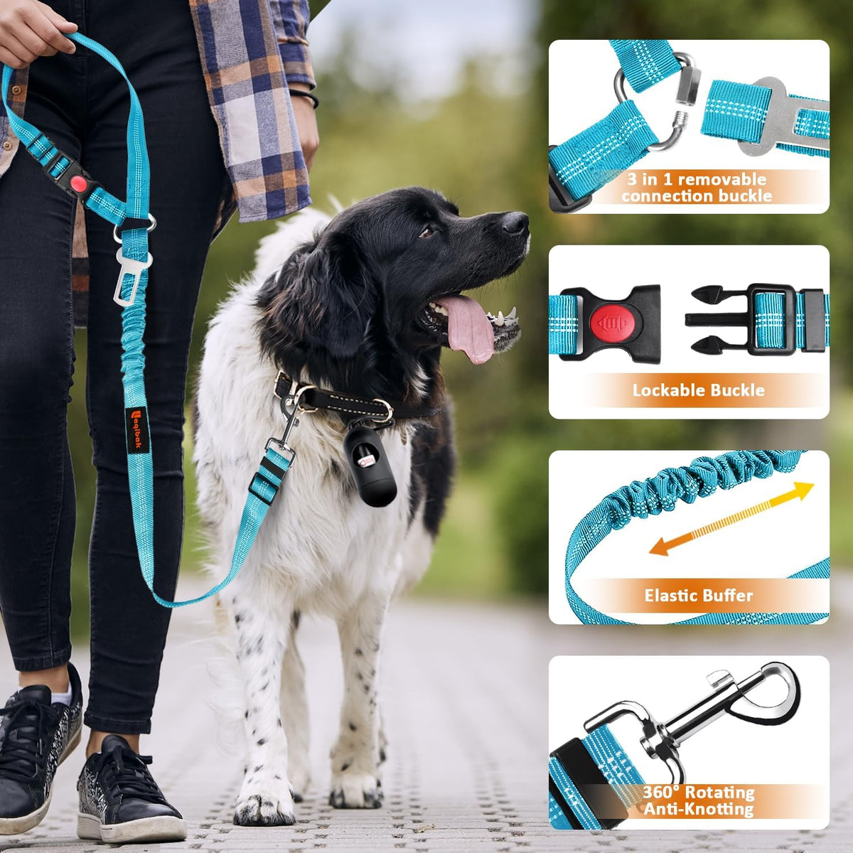 Removable Dog Seat Belt Harness for Car, 3 in 1 Pet Dog Car Seatbelt Leash, Retractable Restraint