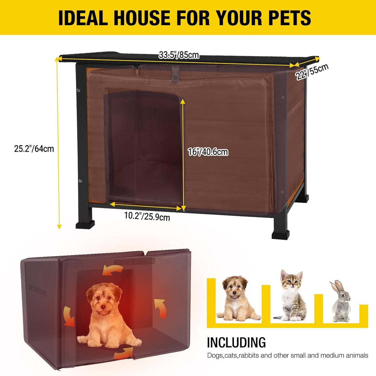 Aivituvin Outdoor Dog House with Insulated Liner Waterproof Dog Kennel for Winter Cat House for