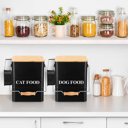 Tioncy 2 Pcs Metal Dog and Cat Food Storage Containers Big Pet Food Containers with Bamboo Lids and
