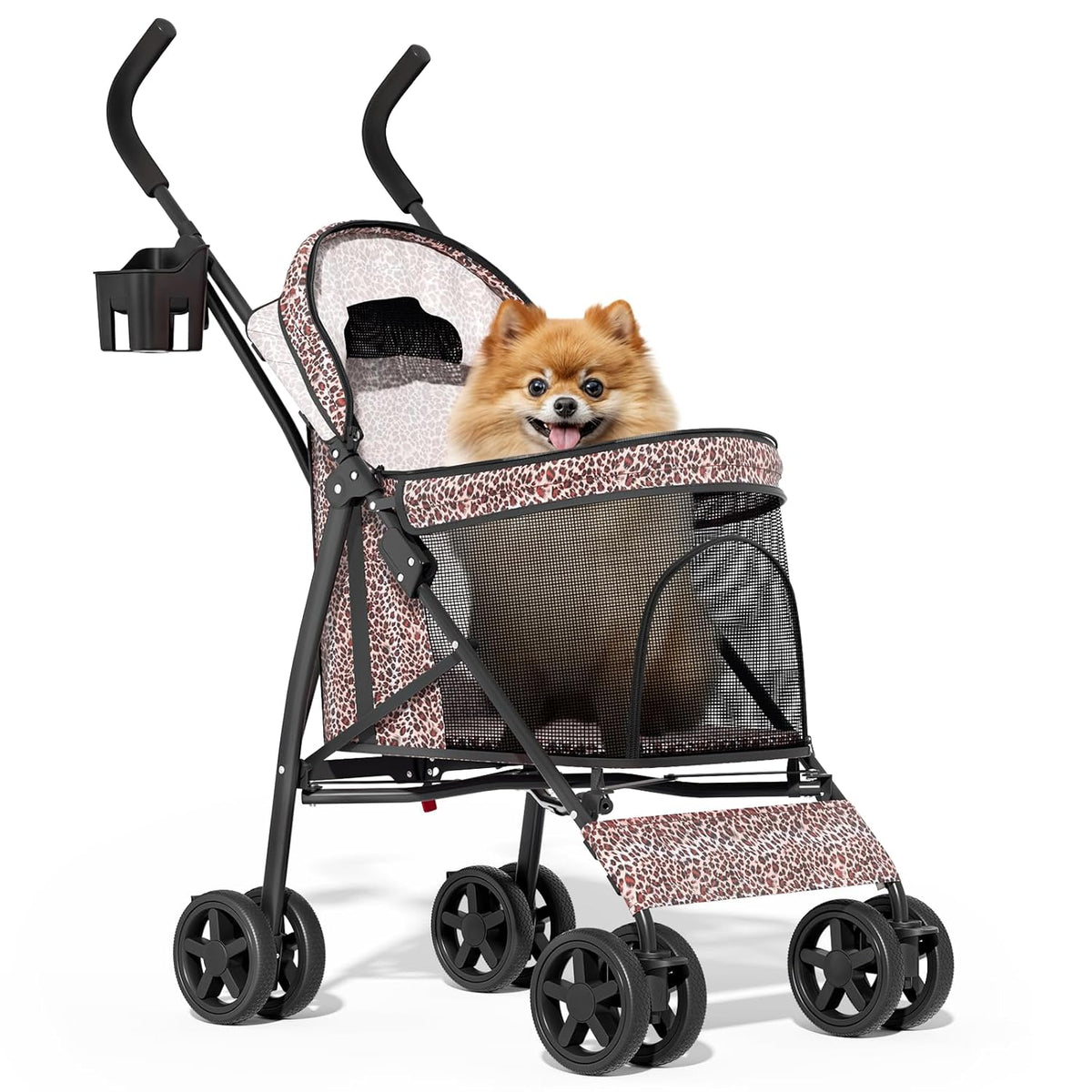 MoNiBloom 4 Wheels Pet Stroller, Easy-Fold Umbrella Shaped Dog Cat Jogger Stroller w/Storage Bag &