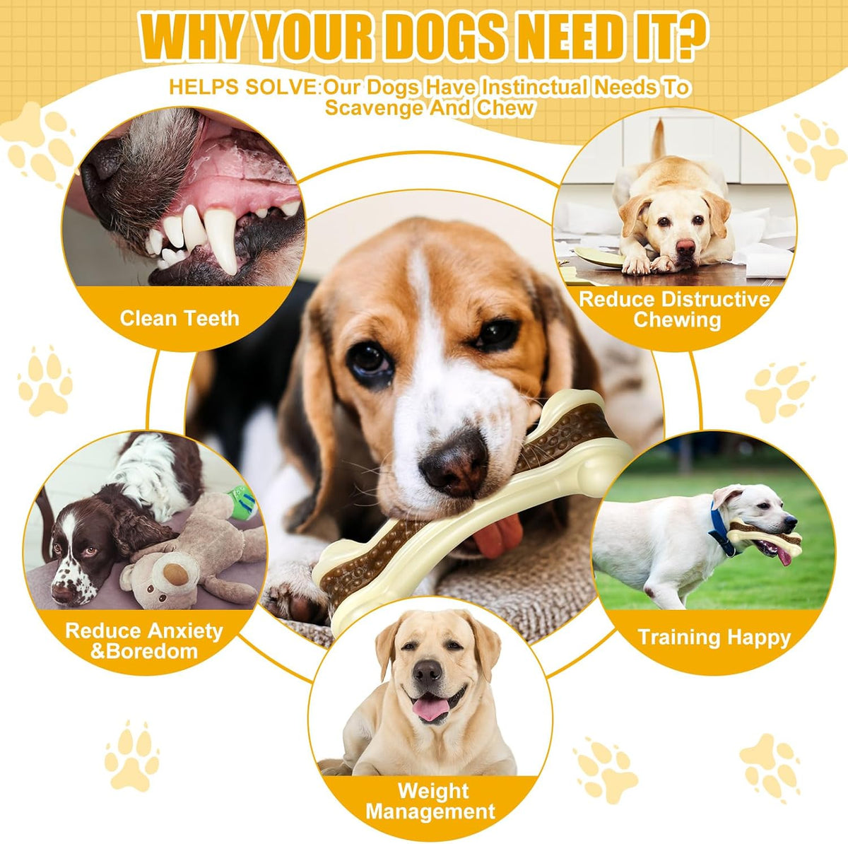 Sosation 6 Pcs Dog Toys for Aggressive Chewers Nylon Beef Flavor Bones Tough Puppy Teething Toys