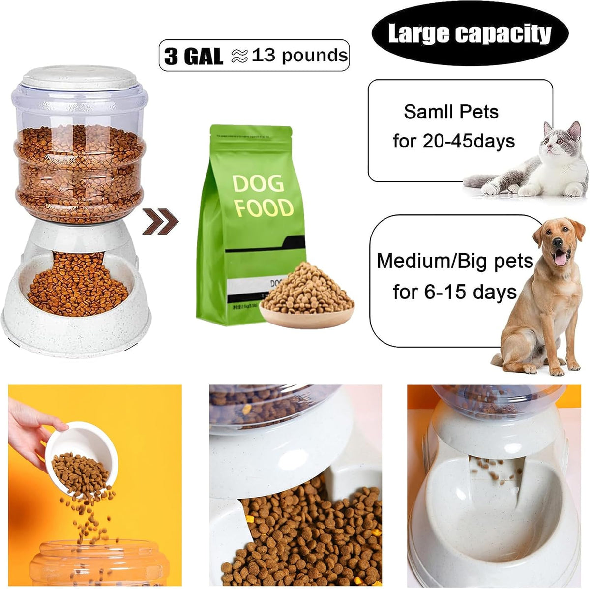 Automatic Dog Feeders, Dog Feeder Dispenser for Large Dogs, 3 Gallon Gravity Automatic Dog Cat