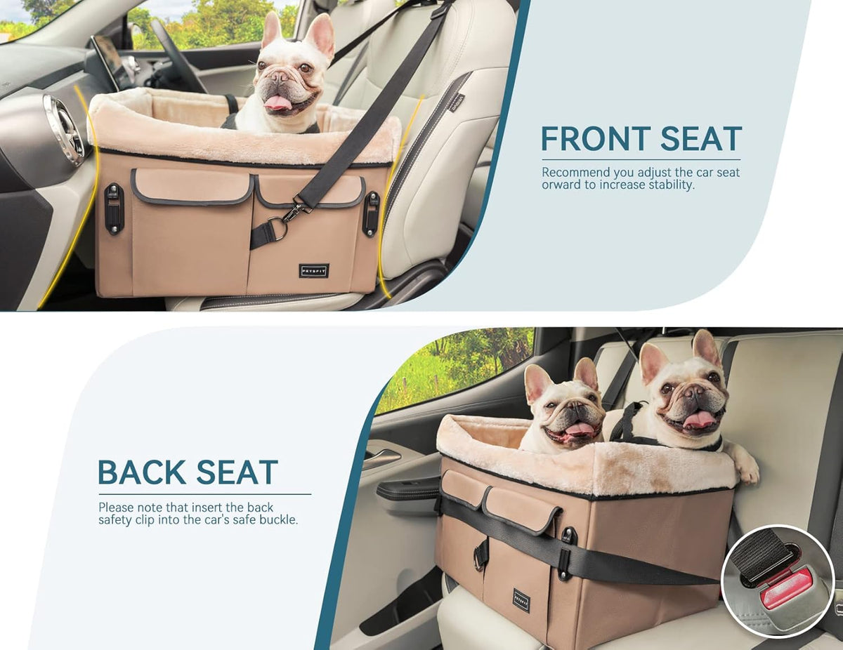 Petsfit Dog Booster Car Seat for Medium Dog or 2 Small Dogs with Patent Buckles, Washable Pad