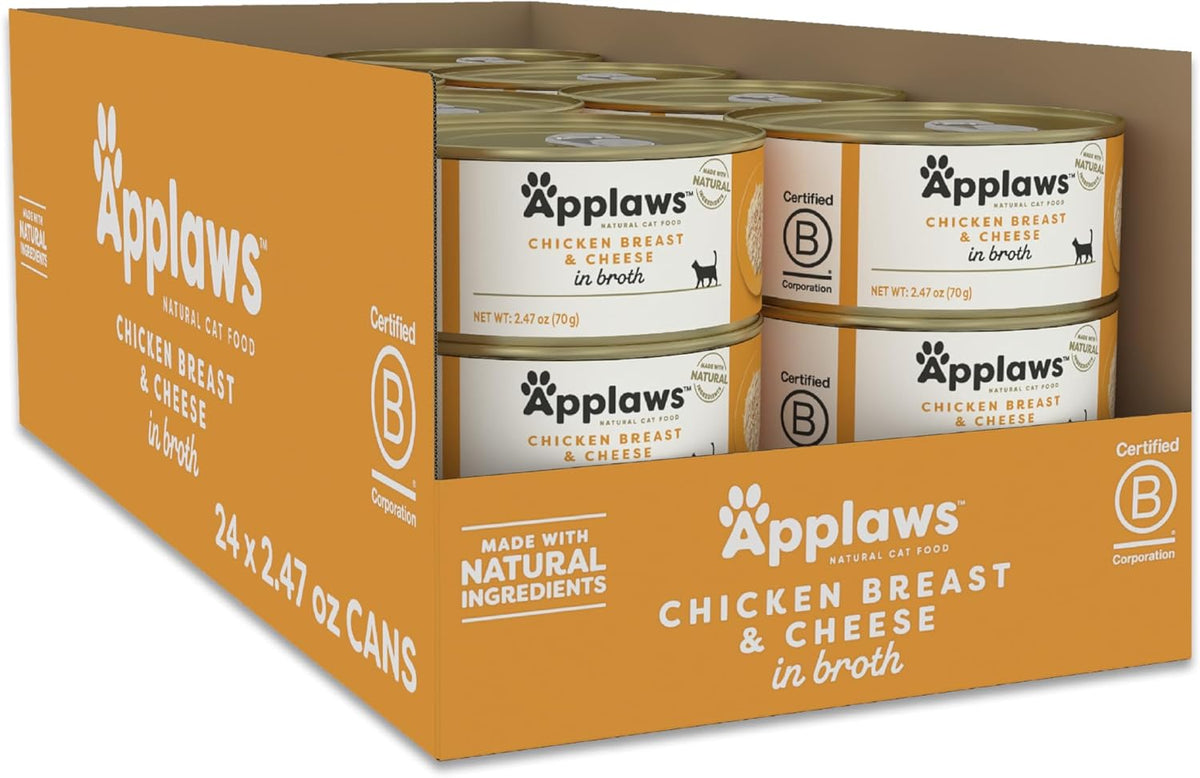 Applaws Wet Cat Food, 24 Count, Limited Ingredient Canned Wet Cat Food, Chicken Breast with Cheese