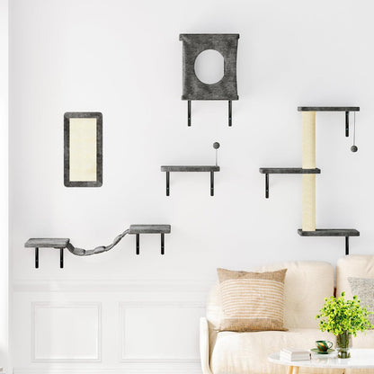 NUNU LAB Cat Wall Shelves Set, 5 Pcs Wall-Mounted Cat Climber with Cat House, Bridge, Scratching
