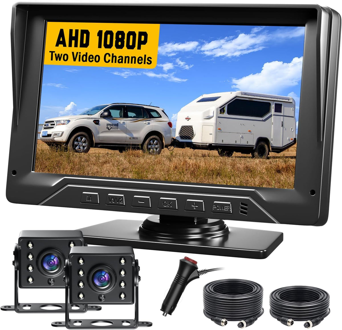 Dual RV Backup Camera Plug and Play, 7'' Backup Camera for Truck Trailer, No Delay, 1080P HD, 2