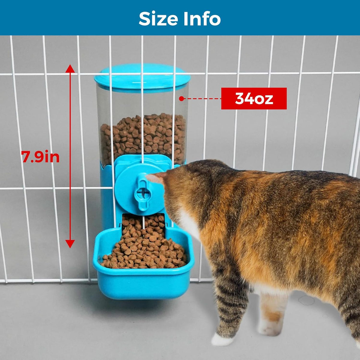 VANNON Small Animal Hanging Automatic Food Dispenser, 35oz Gravity Pet Feeder for Cage, Food Bowl