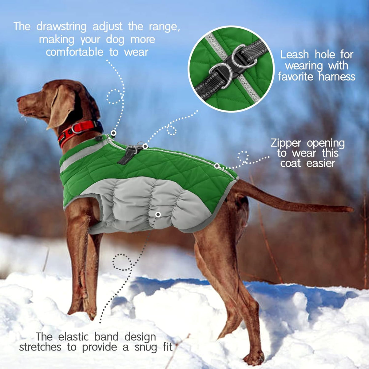 FUAMEY Dog Coat for Large Dogs,Waterproof Dog Winter Jacket with Harness Built in Puppy Cold