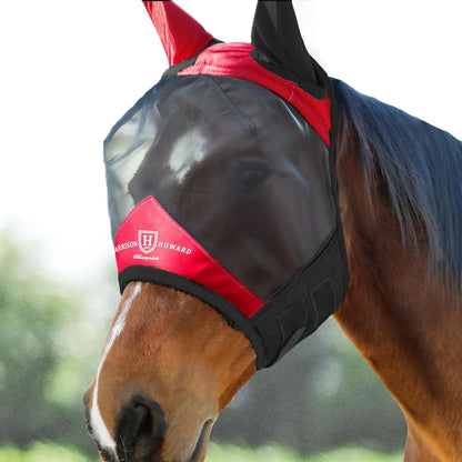 Harrison Howard Pro Luminous Horse Fly Mask Standard with Ears UV Protection for Horse Scarlet