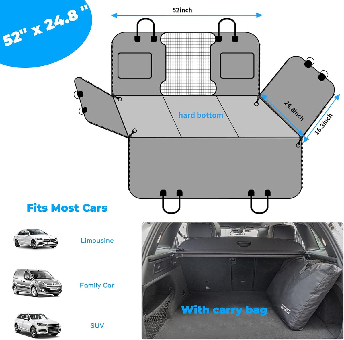 URPOWER Back Seat Extender for Dogs - Hard Bottom Dog Car Seat Cover Holds 400 lbs, Waterproof Dog