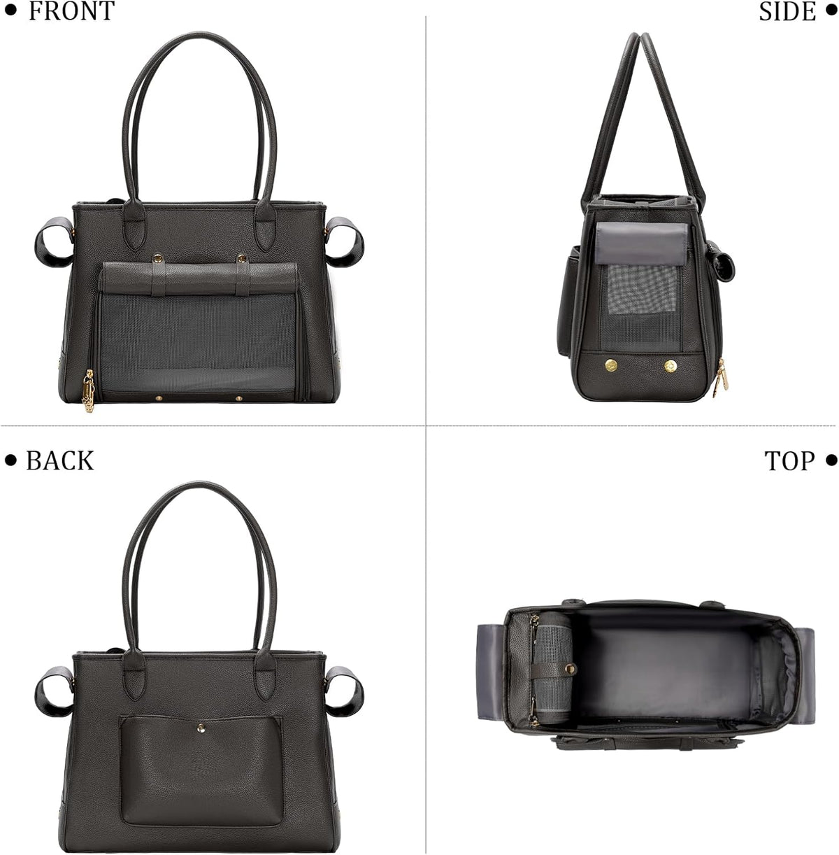 Fashion Pet Carrier Purse for Small Cat and Dog, Luxury Pu Soft-Sided Tote Bag with Large Pockets