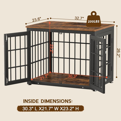 32 Inch Heavy Duty Dog Crate Furniture for Medium and Small Dogs, Decorative Pet House End Table