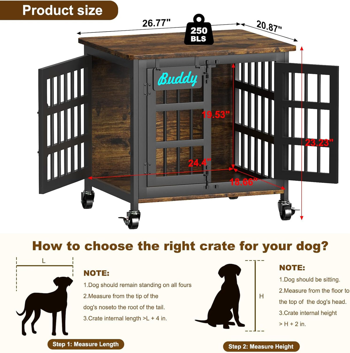 EasyCom Heavy Duty Dog Kennel Indoor with Name Tag, 27" Dog Crate Furniture for Small Dogs