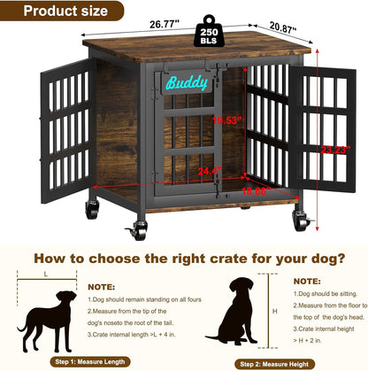 EasyCom Heavy Duty Dog Kennel Indoor with Name Tag, 27" Dog Crate Furniture for Small Dogs