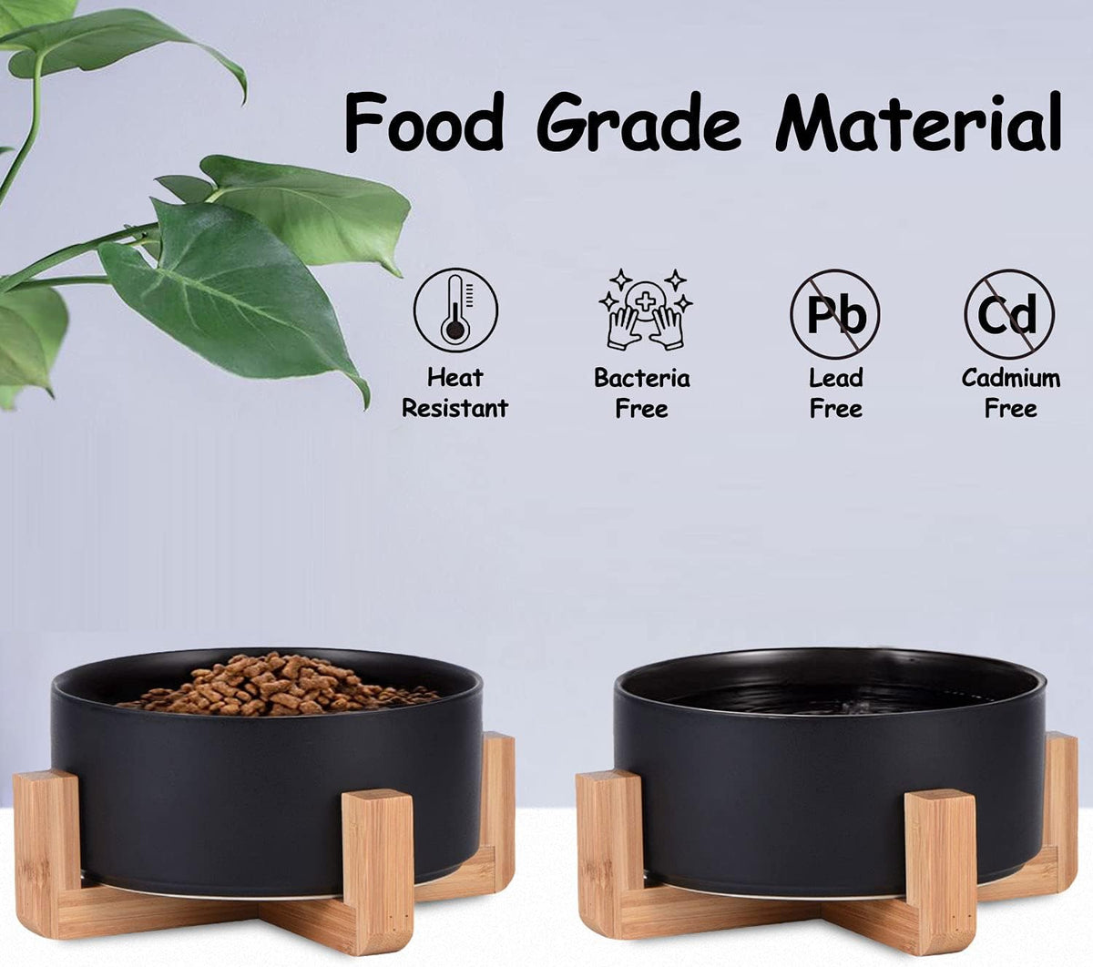 Petygooing Ceramic Black Cat Dog Bowl Set with Stand,Small Dog Bowls, Pet Food and Water Dish, Anti