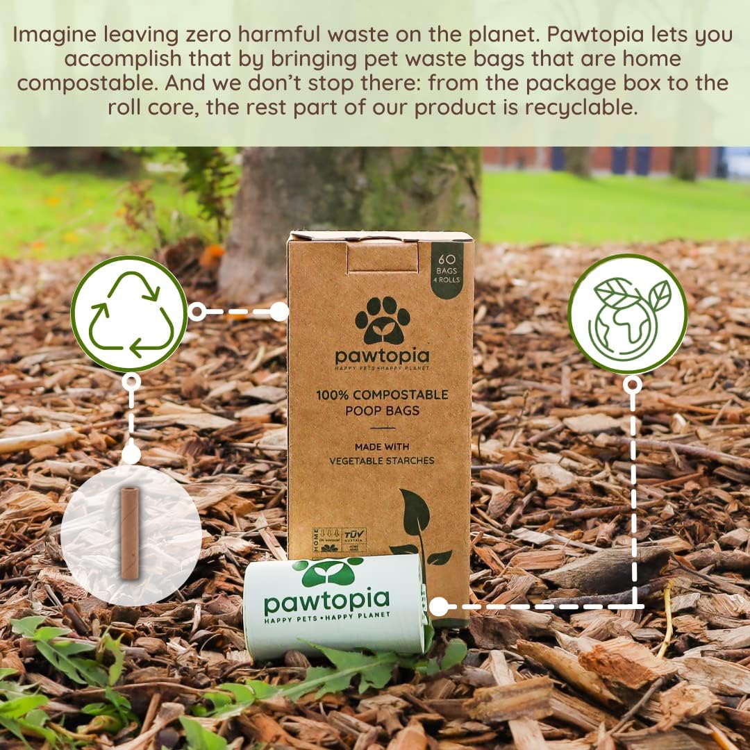 Pawtria Certified Home Compostable Dog Poop Bags (240), Biodegradable Poop Bags, Cat Litter