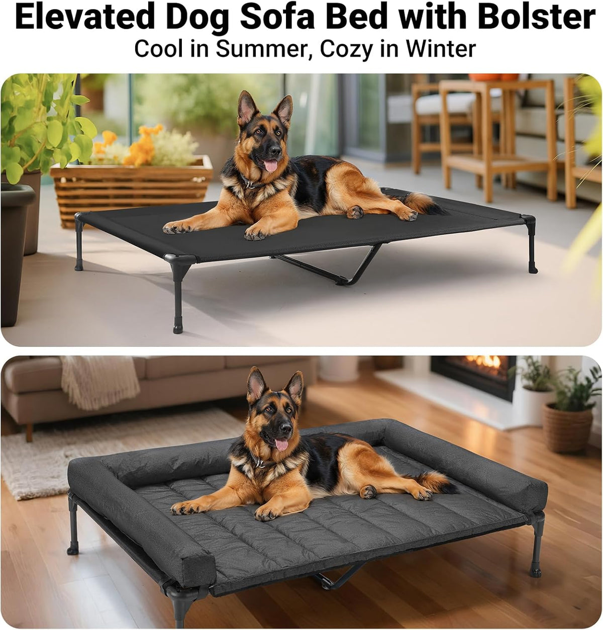 Veehoo Cooling Elevated Dog Bed Add Removable Waterproof Bolster Cushion Mat, Raised Pet Cot with