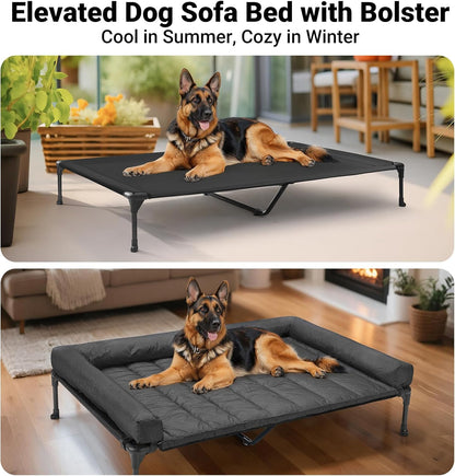 Veehoo Cooling Elevated Dog Bed Add Removable Waterproof Bolster Cushion Mat, Raised Pet Cot with