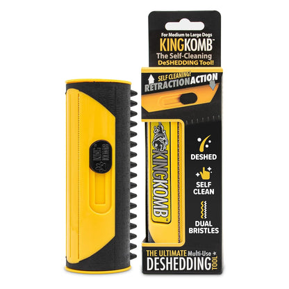 King Kanine Pet Grooming Brush, Self Cleaning Deshedding | Multi-Use Tool for Dogs, Cats & Horses