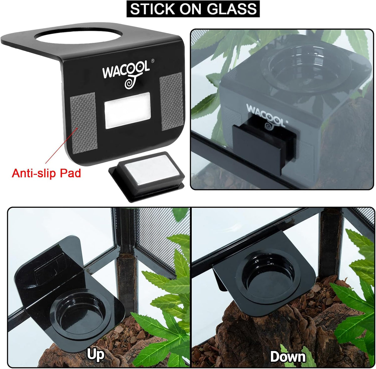 WACOOL Magnetic Reptile Ledge 2PACK, Acrylic Gecko Feeding Ledges with 6PCS Cups, Reptile Food