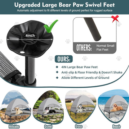 Upgraded Elevated Dog Bed with Canopy, Portable Raised Outdoor Dog Bed with Stable Anti-Slip Feet
