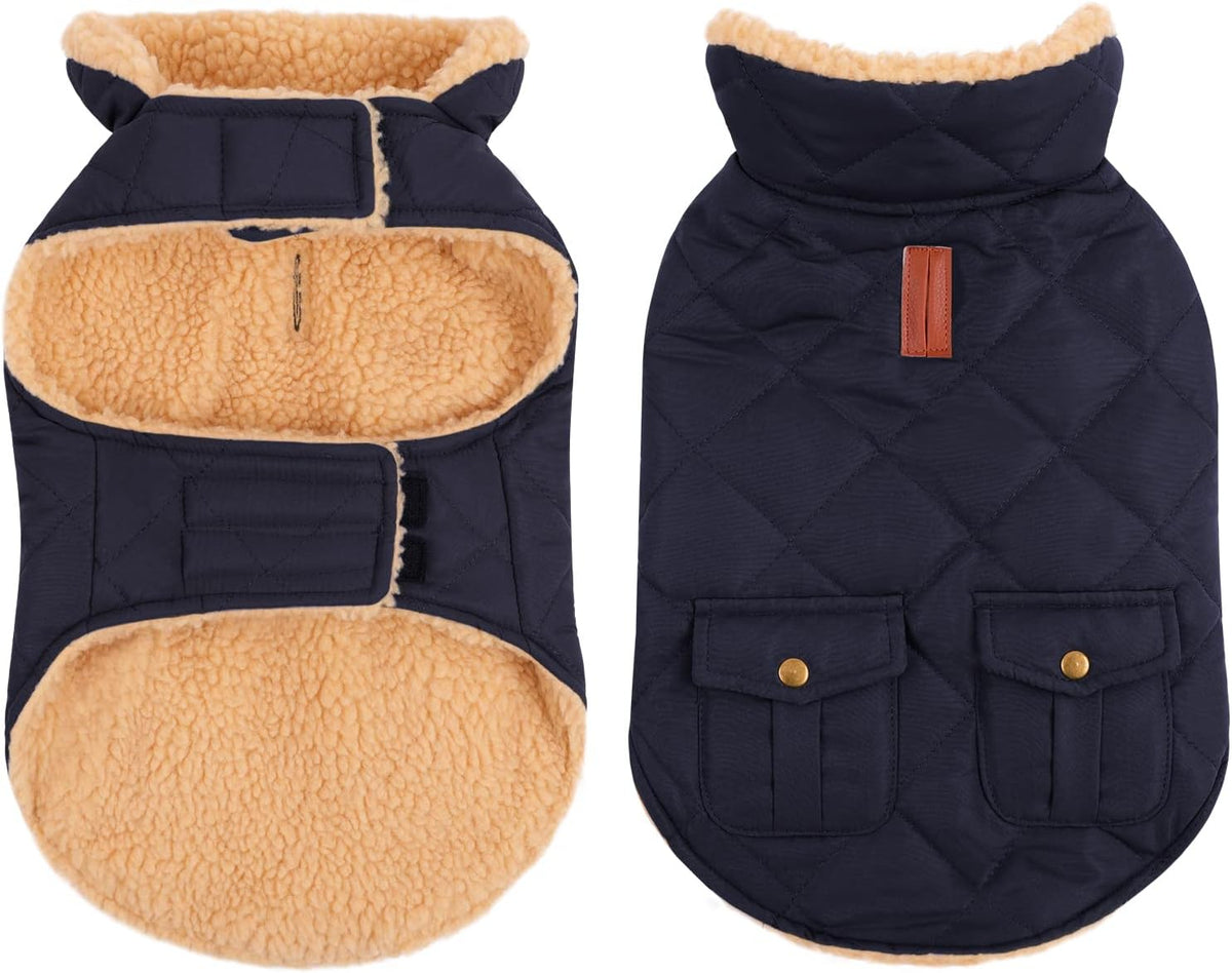 Queenmore Warm Puffer Dog Coat, Quilting Winter Jacket Ultra Thick Plush Lining with Storage