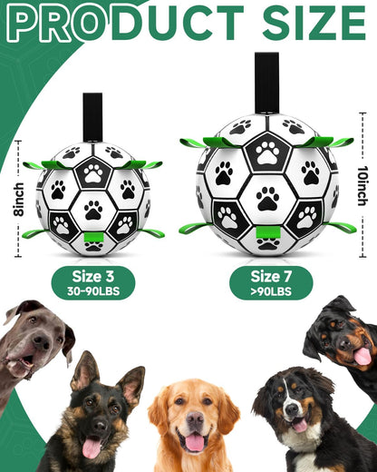 QDAN Soccer Ball with Straps - Durable Giant Dogs Balls, Outdoor, Herding, Floating, Birthday (10
