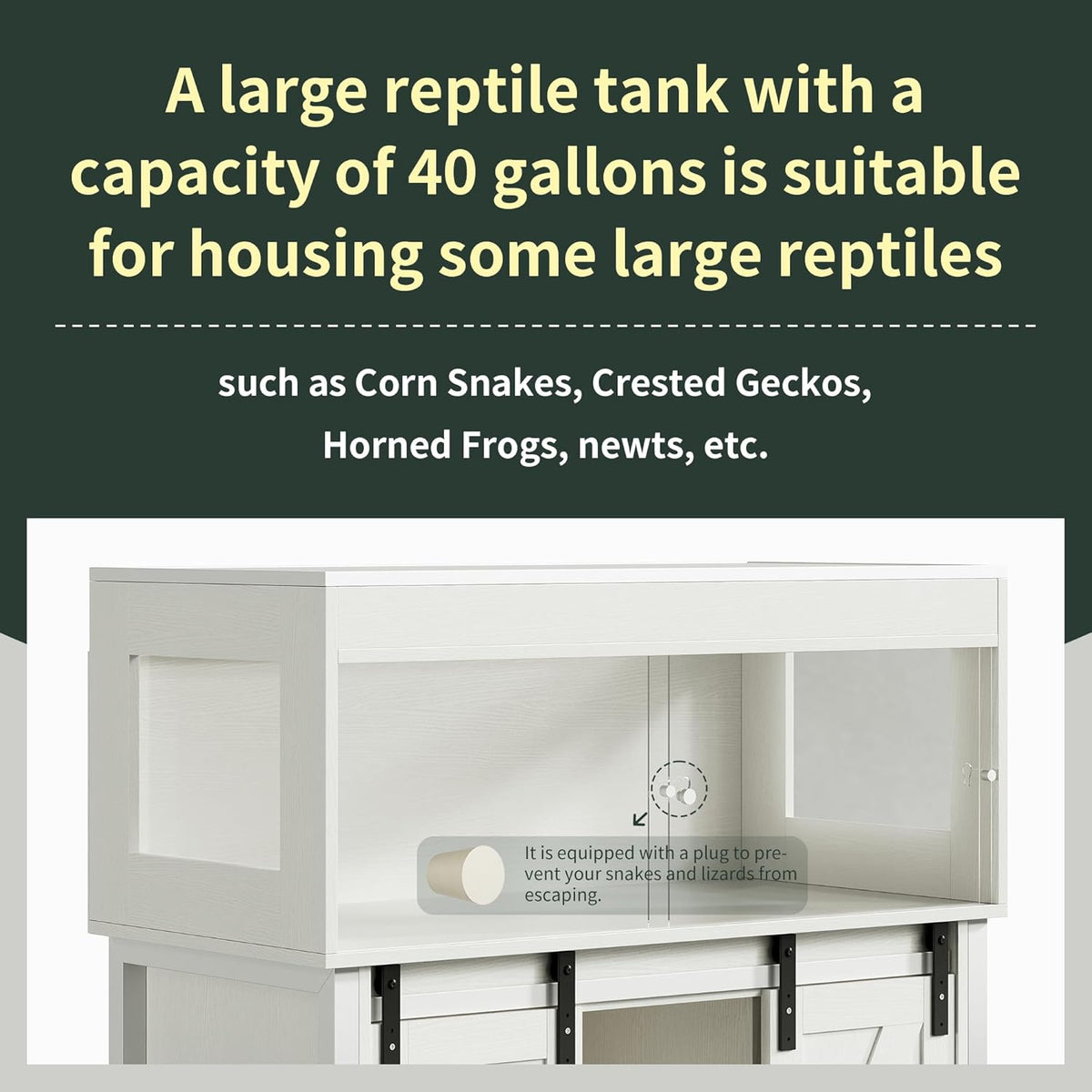 40 Gallon Reptile Terrarium with Stand, Reptile Tank with Barn Door and Storage, Vivarium with