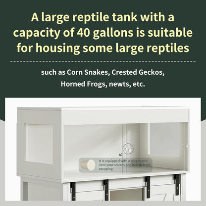 40 Gallon Reptile Terrarium with Stand, Reptile Tank with Barn Door and Storage, Vivarium with
