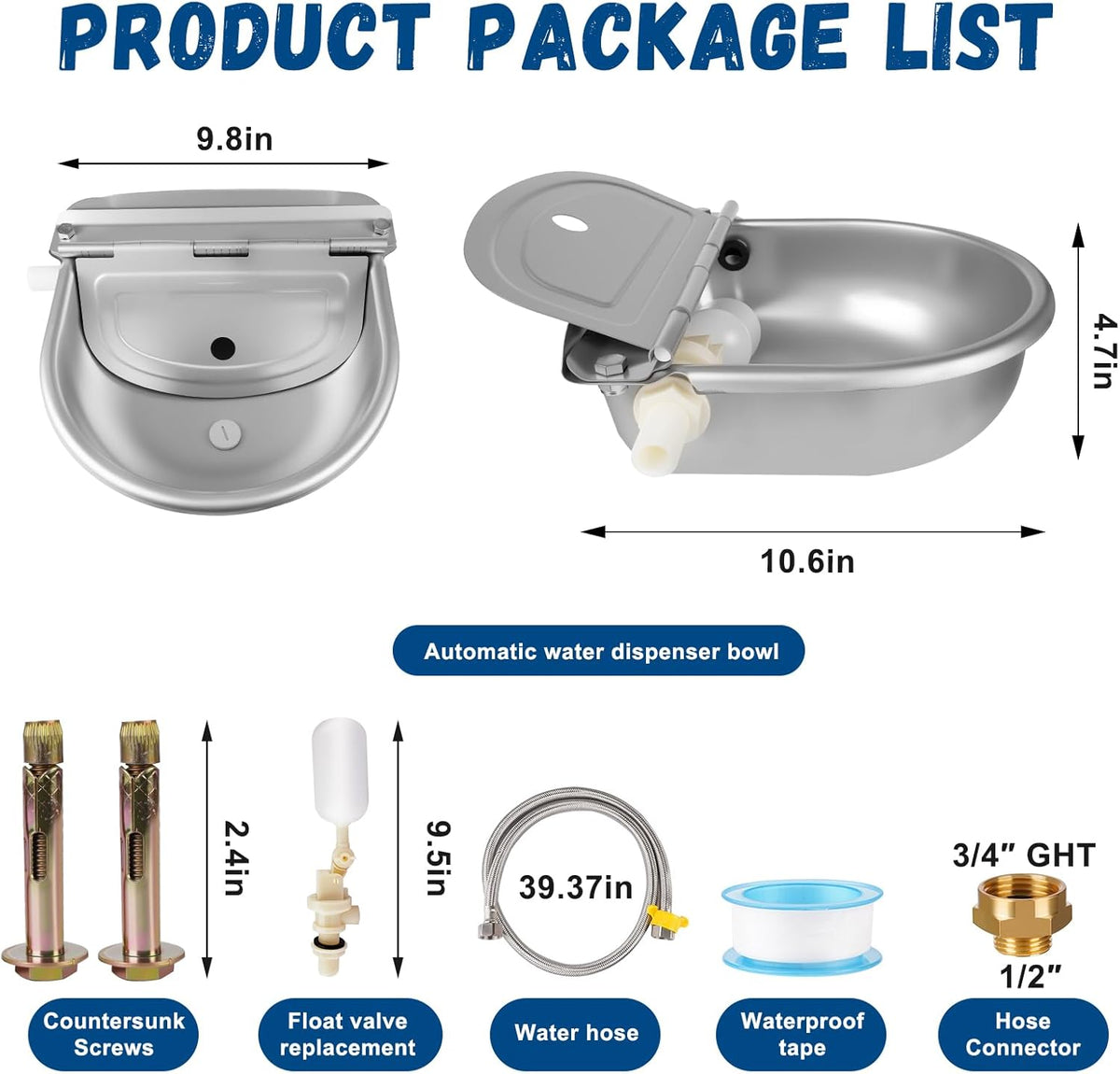 Automatic Water Dispenser for Dogs, Auto Dog Waterer for Outdoor, Stainless Steel Water Bowl