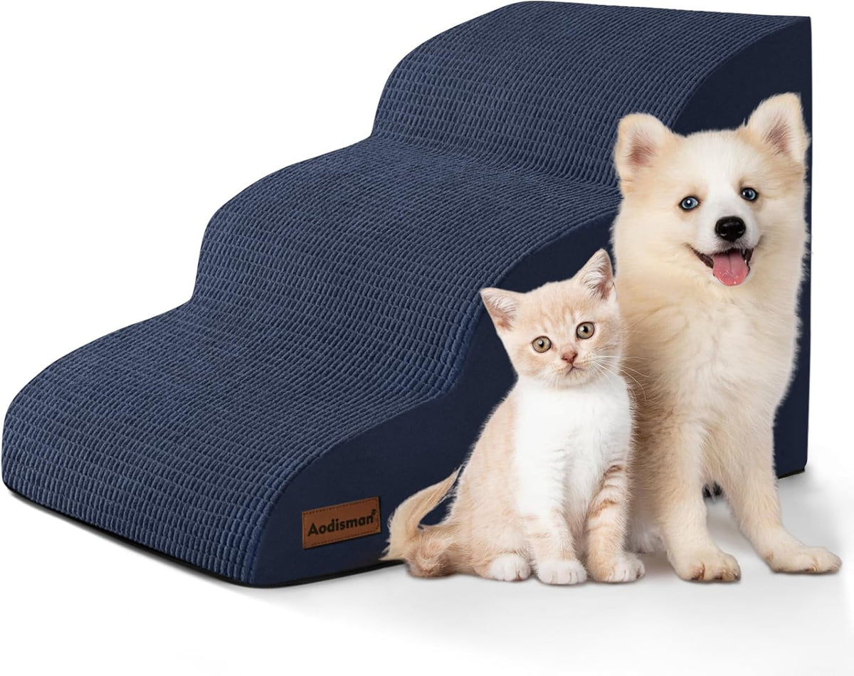 Dog Stairs and Steps for Beds Or Couches, 3-Step Pet Stairs & Steps for Small Dogs and Cats, Soft