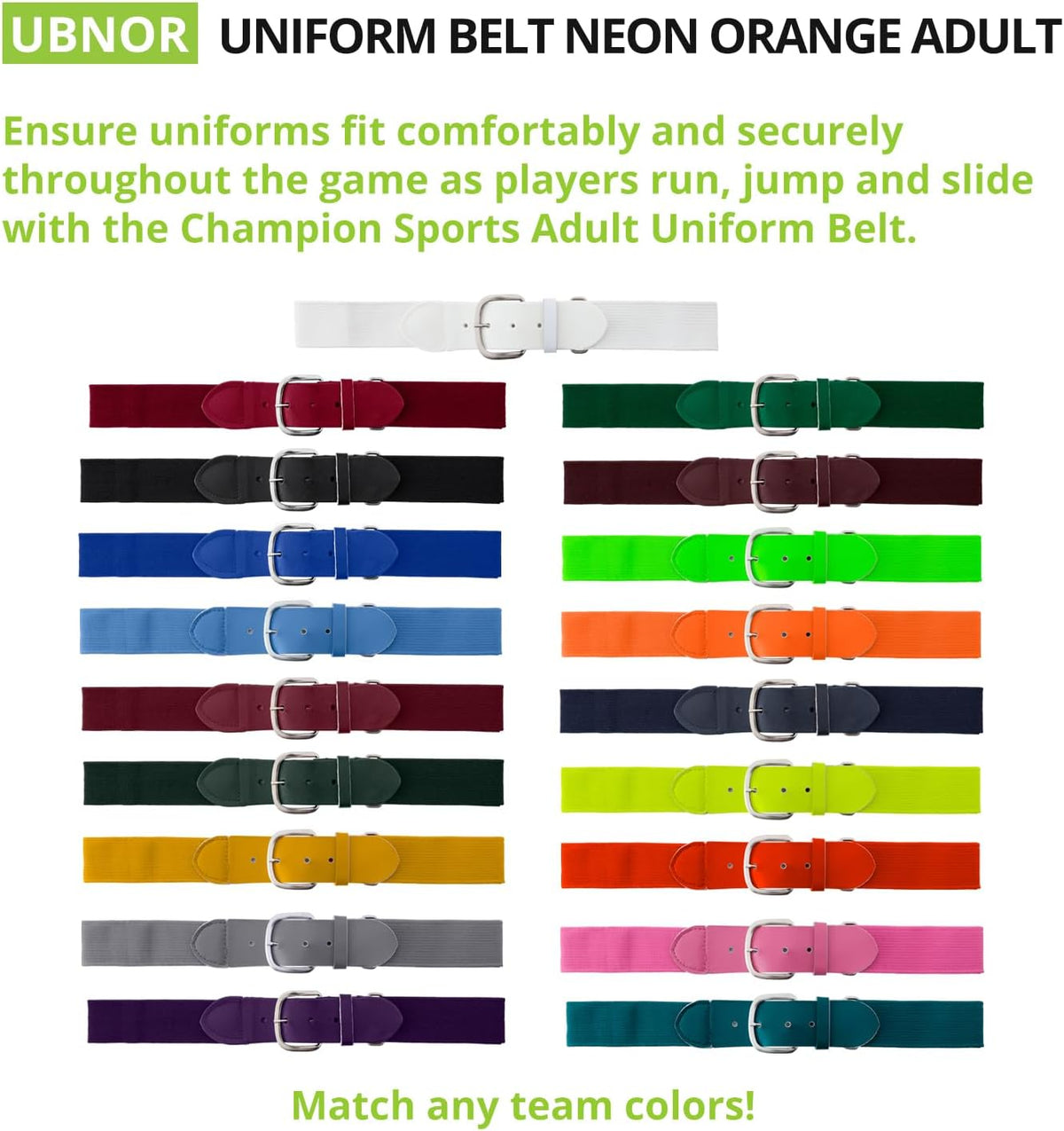Champion Sports Baseball/Softball Uniform Belt, Comfort Stretch Fit Durable Syntex Tab - Youth &