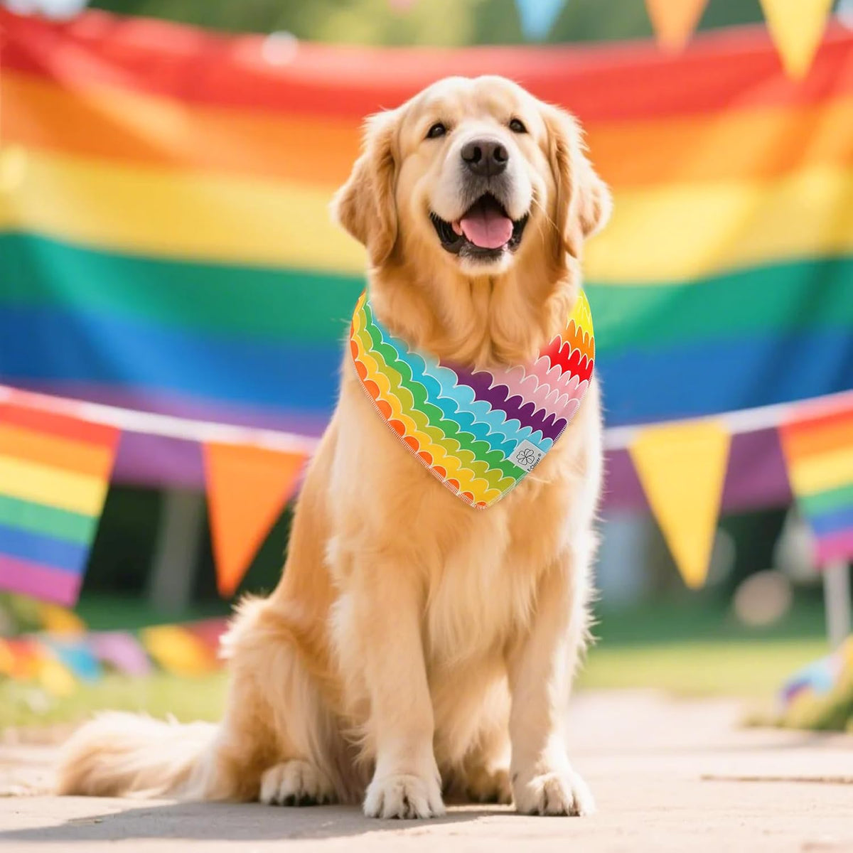 E-Clover Rainbow Dog Bandanas & Matching Scrunchie Set Girl Cute Pride Dog Scarf Bibs Pet Bandana