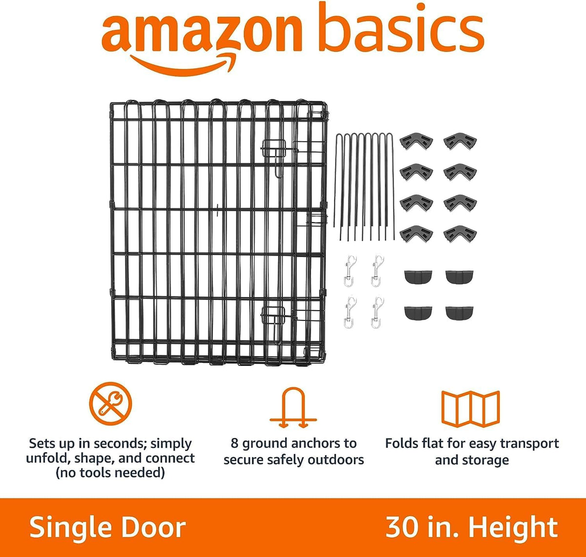 Amazon Basics Foldable Octagonal Metal Exercise Dog Playpen - Indoor/Outdoor, Single Door, Small (8
