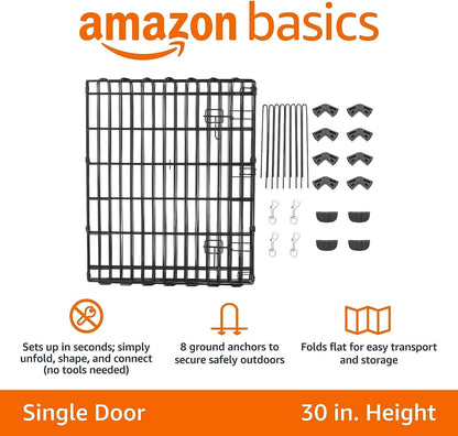 Amazon Basics Foldable Octagonal Metal Exercise Dog Playpen - Indoor/Outdoor, Single Door, Small (8