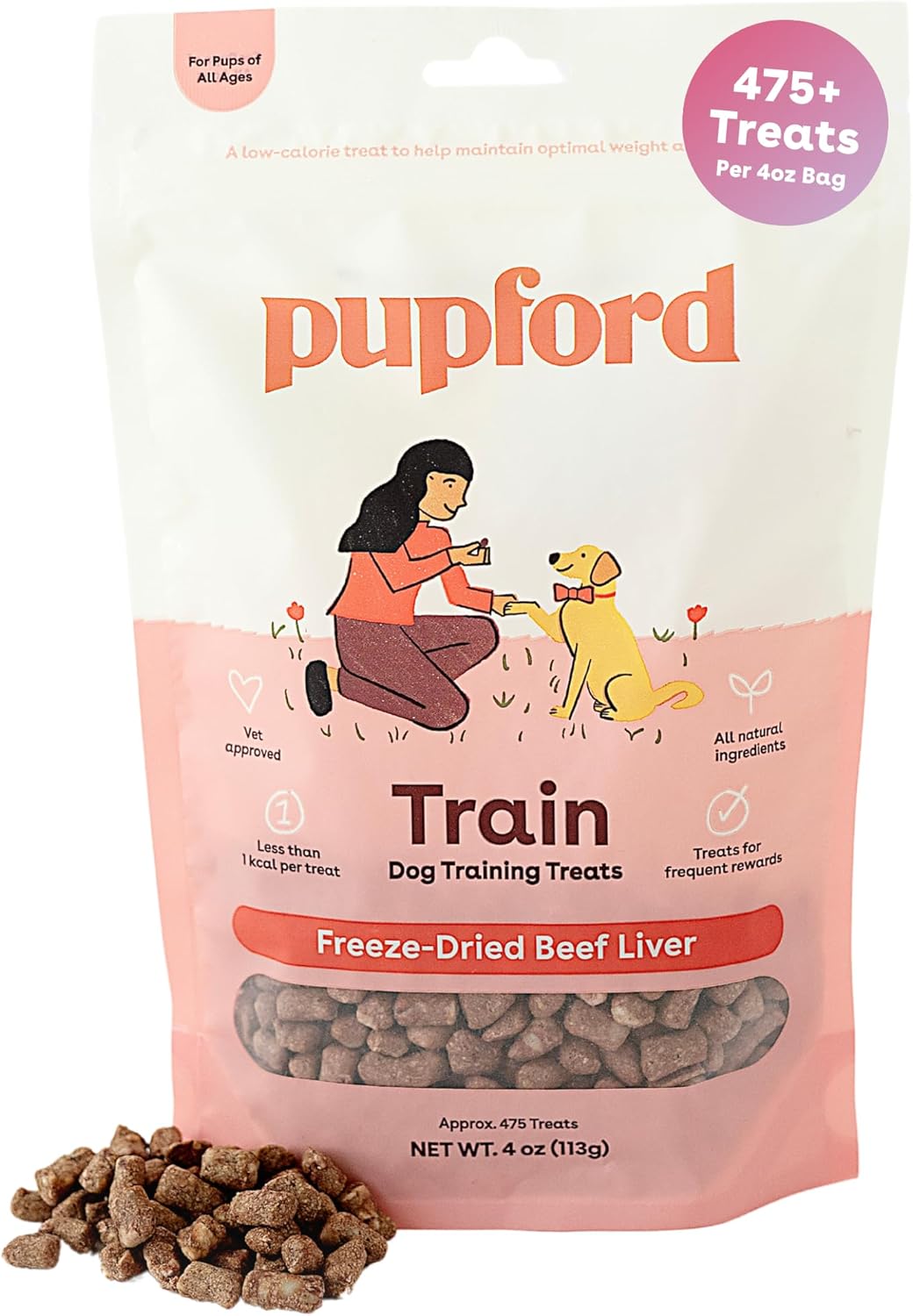 Pupford Freeze Dried Training Treats for Dogs & Puppies, 475+ Three Ingredient Bites (Beef Liver, 4