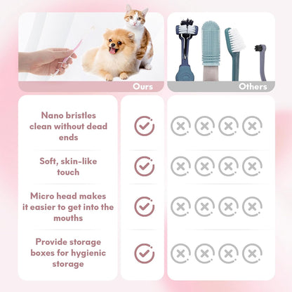 2 Pcs Dual-Sided Cat Toothbrush with Micro Brush Head, Ultra Soft Nano Bristles Pet Toothbrush Kit