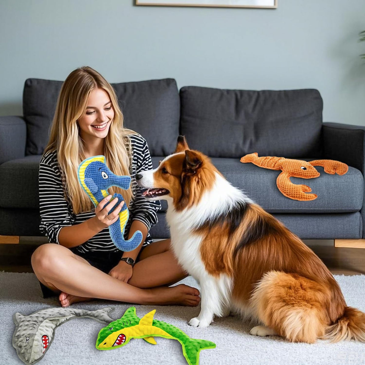 Dog Toy Squeak No Stuffing Toys, 4-Pack Toys for Small Medium Large Breed, Puppy Teething
