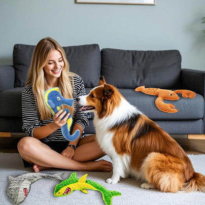 Dog Toy Squeak No Stuffing Toys, 4-Pack Toys for Small Medium Large Breed, Puppy Teething