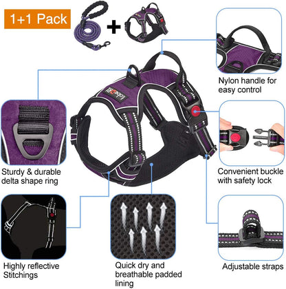 No Pull Dog Harness Adjustable Reflective Oxford Easy Control Medium Large Dog Harness with A Free