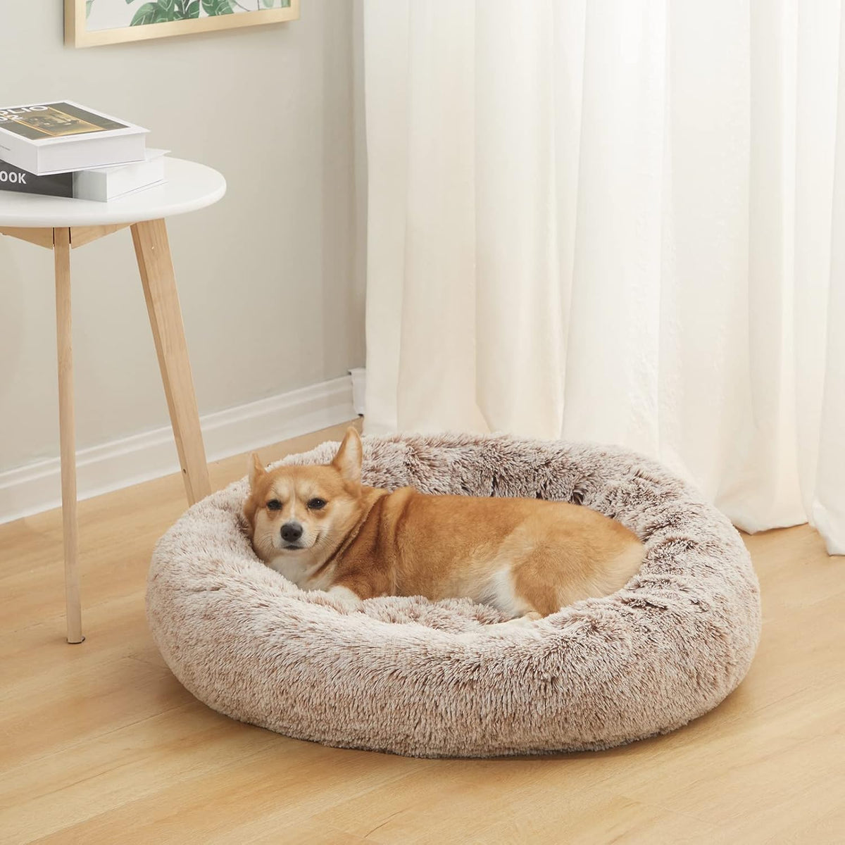 Bedfolks Calming Donut Dog Bed - 30" Round Plush for Medium Dogs, Anti-Anxiety, Machine Washable