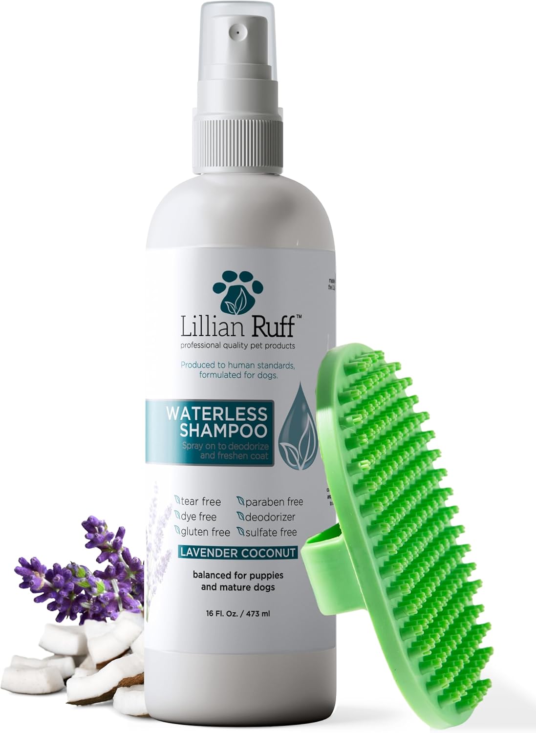 Lillian Ruff Waterless No-Rinse Dog Dry Shampoo Spray with Hydrating Essential Oils - pH-Balanced