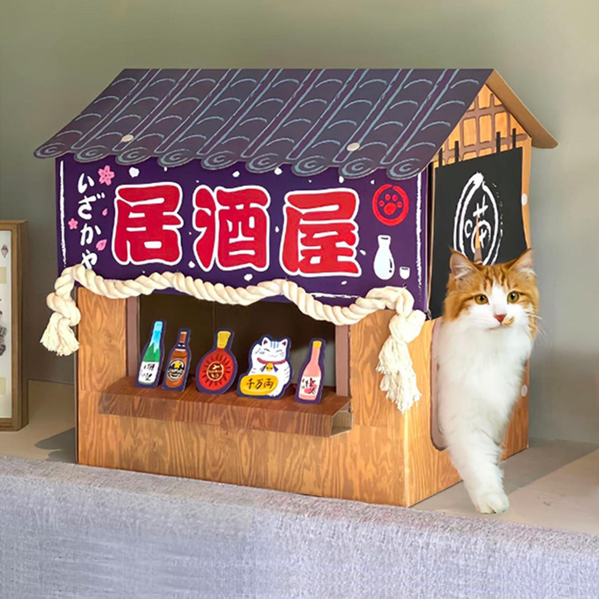 Cat Beds for Indoor Cats, Cardboard Cat House with Scratchers, Izakaya Bar, Large Sturdy Cat